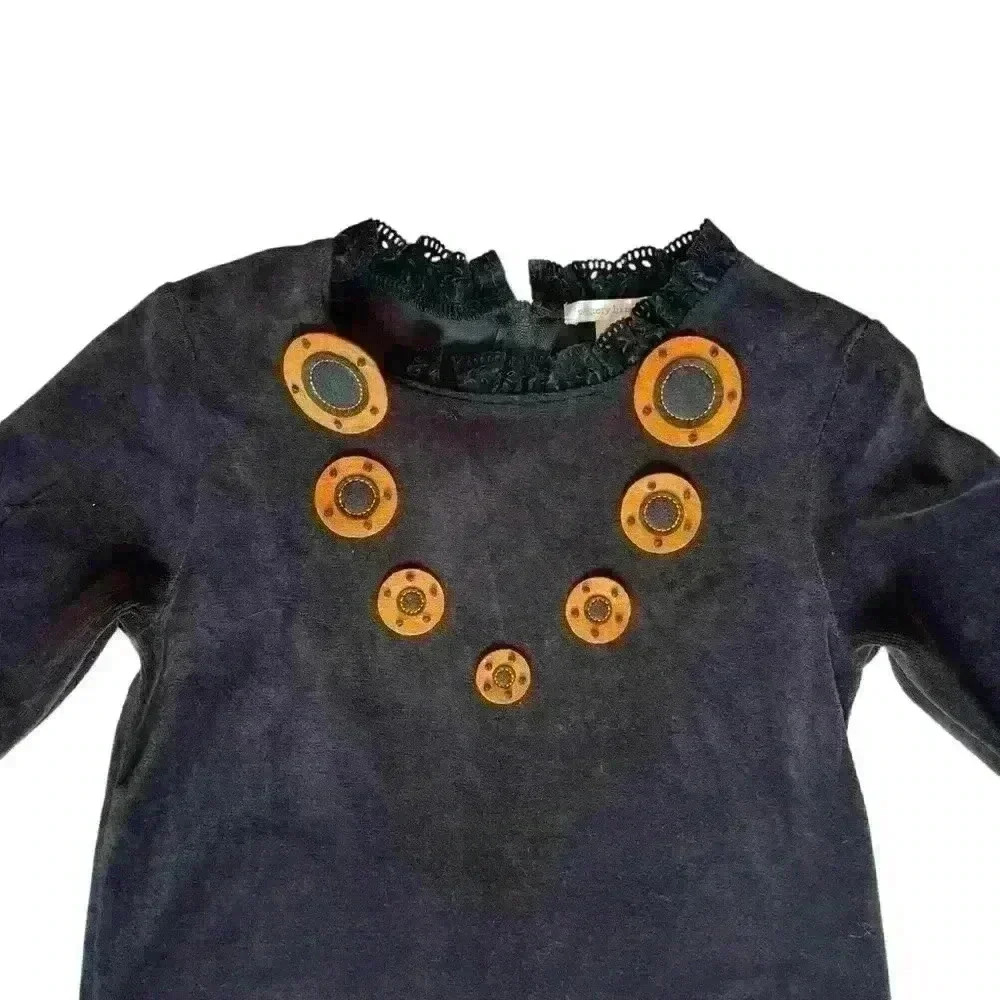 Pottery Barn Velvet Black and Orange Polka Dress Size 4T - Picture 2 of 5